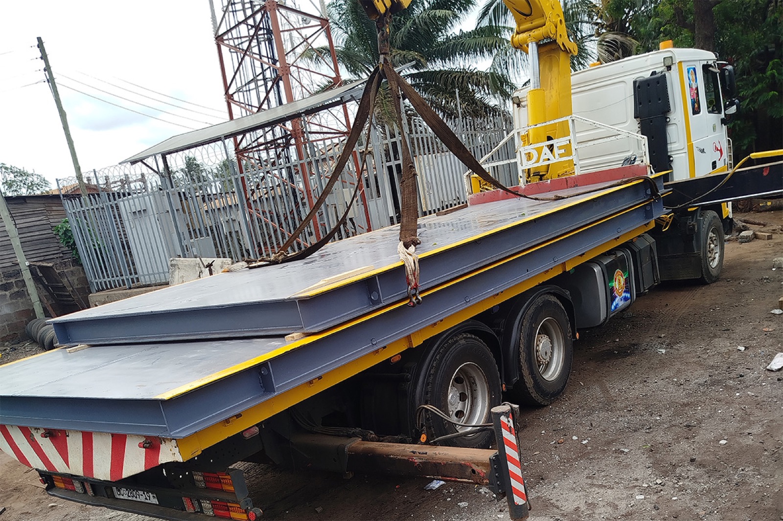 Weighbridge deck in transit on a flatbed truck