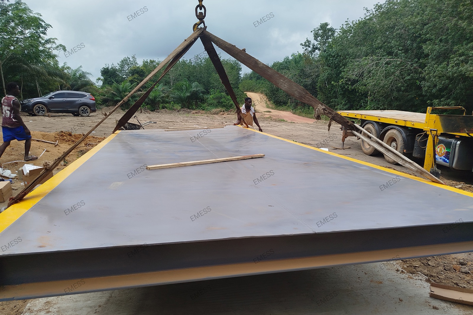 Weighbridge deck installation in progress