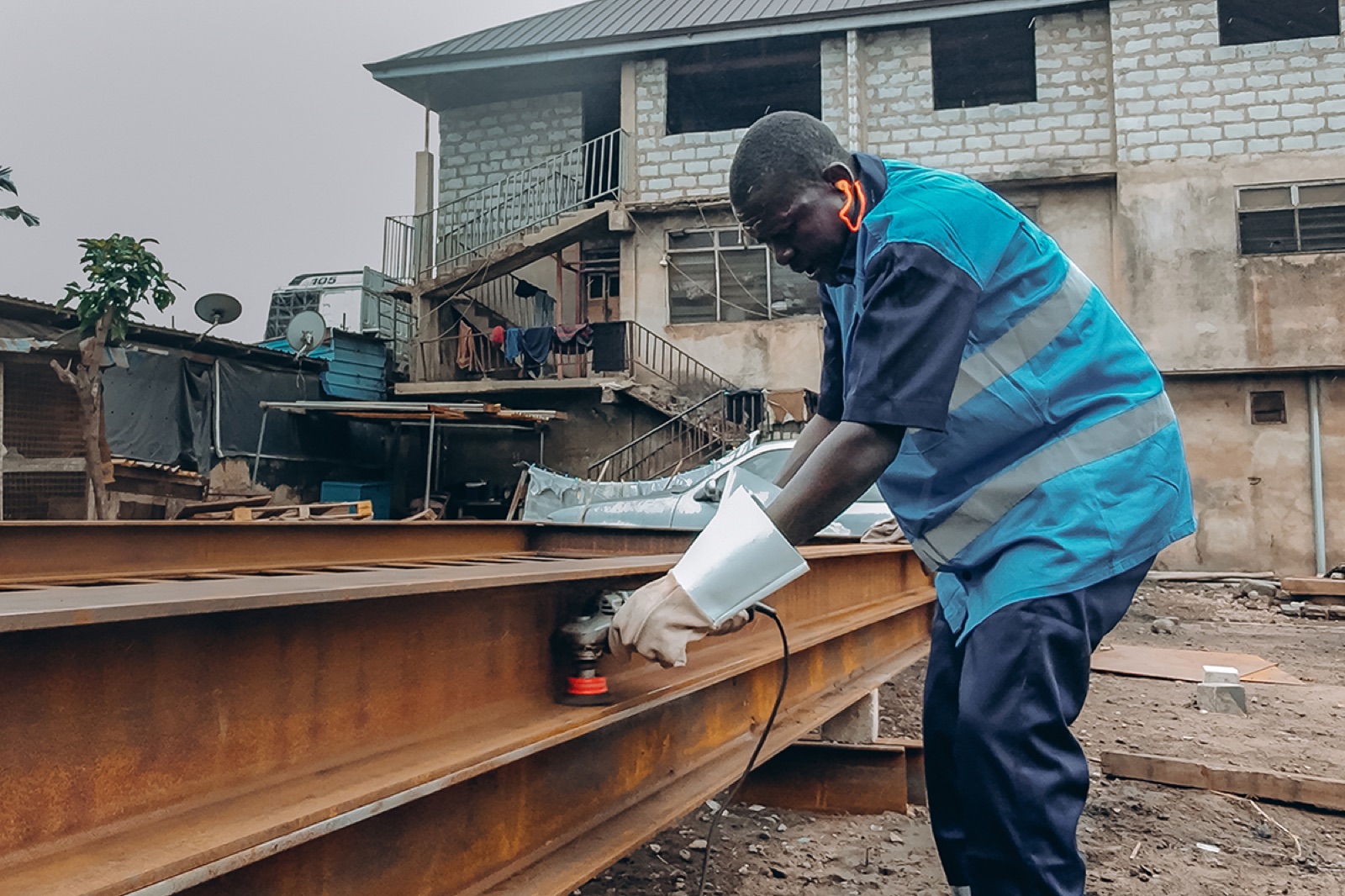 EMESS technician fitting weighbridge components